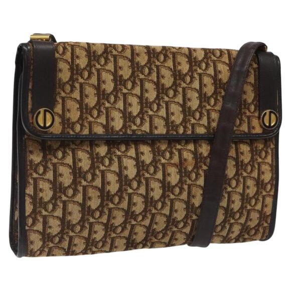 DIOR Trotter Canvas Shoulder Bag Brown Gold - Picture 1 of 16